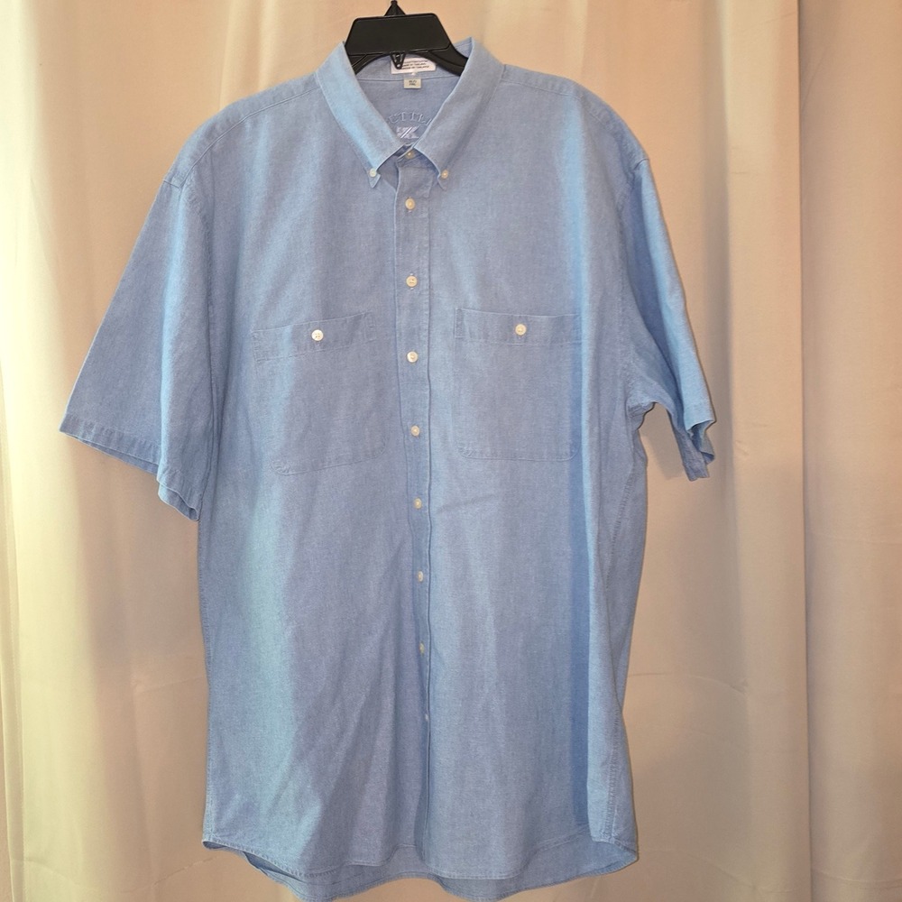 Cutter & Buck Button Down Shirt Mens XLT Tall‎ Blue Chambray Short Sleeve